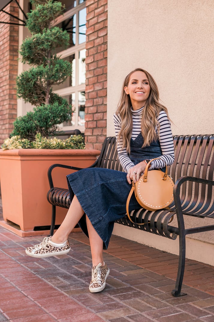 how to wear a striped turtleneck under a dress