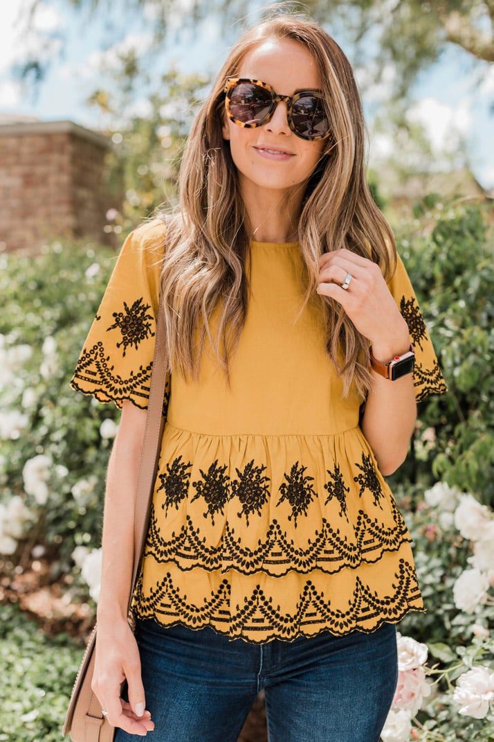 mustard yellow embroidered top