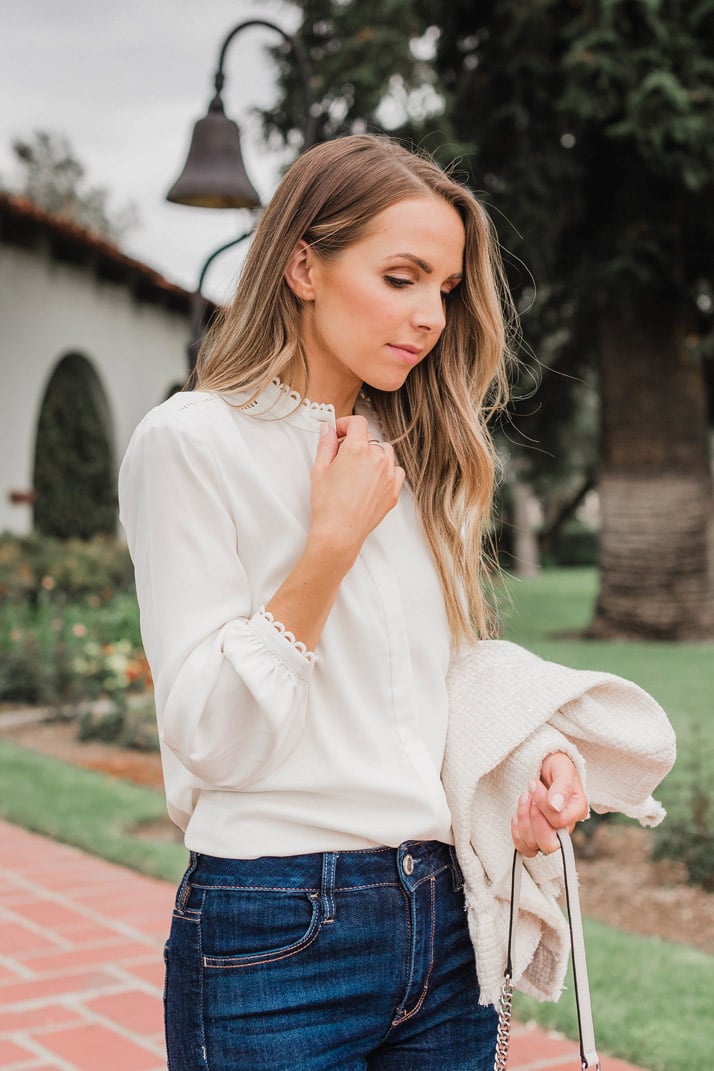 This scallop neckline top is perfect for the office, or tucked into a skirt for church on Sunday