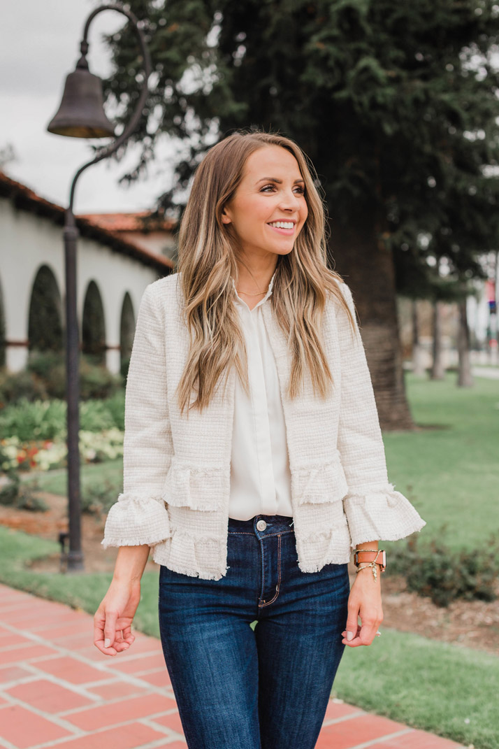obsessed with this ruffle hem tweed jacket from Ann Taylor