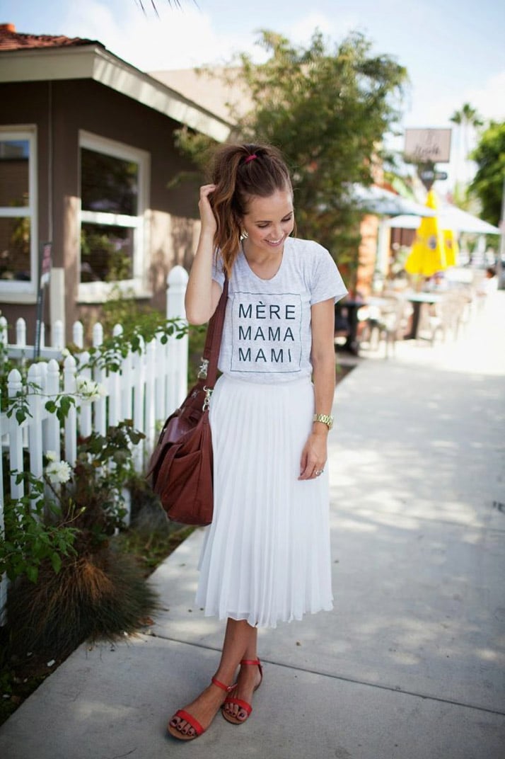 tuck a graphic tee into your midi skirt for a fun, casual look
