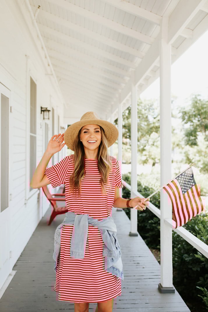 this cute red striped dress is perfect for the 4th of july