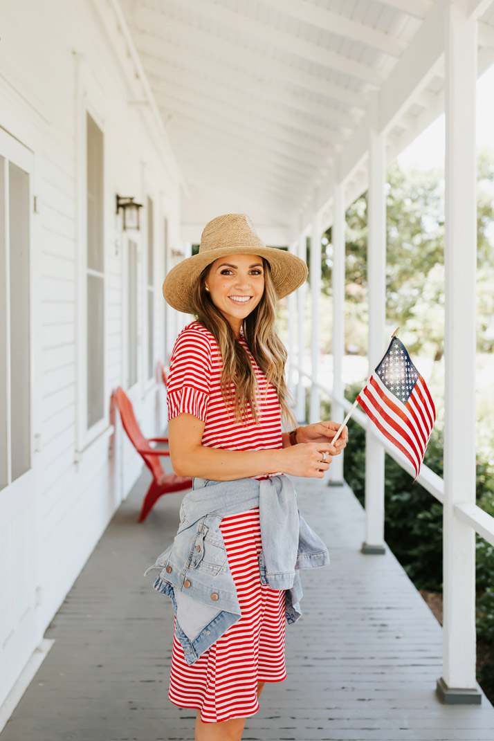 memorial day sales red dress with denim jacket