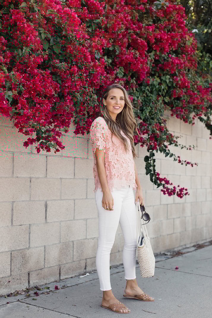 white and blush for a cute date night outfit