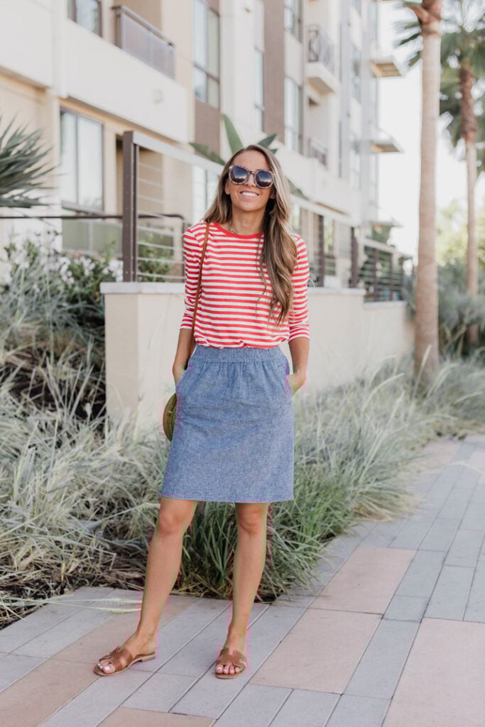 striped tee and chambray skirt