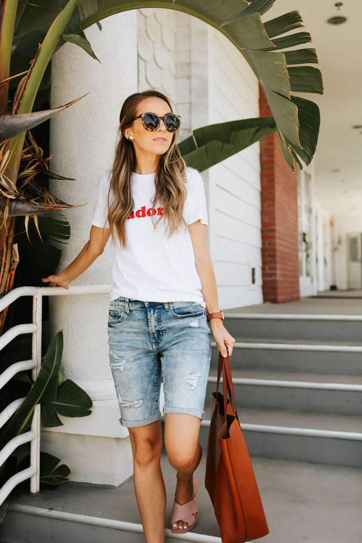 bermuda shorts and a graphic tee