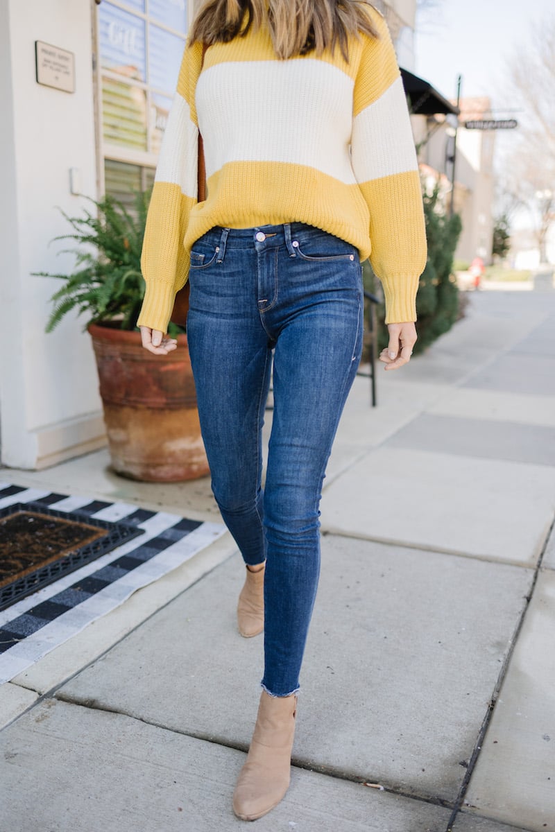 yellow sweater half tuck