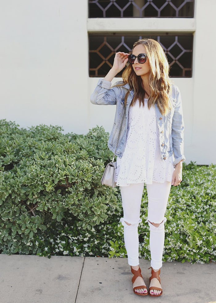 denim jacket white jeans outfit