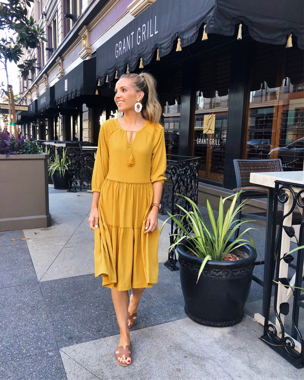 yellow midi dress