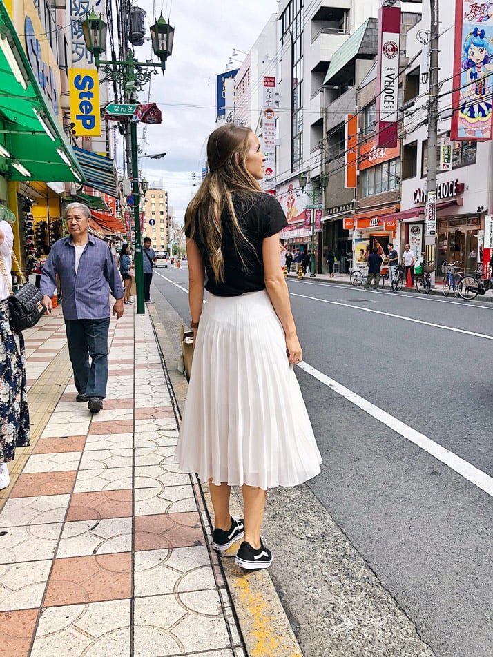 sneakers and a skirt