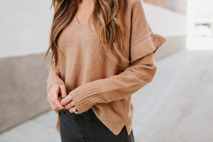 love this ruffle sleeve sweater