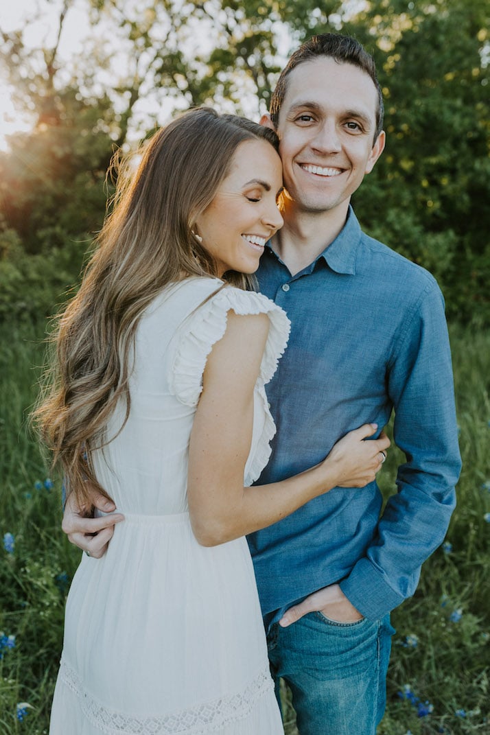 couple picture white dress blue shirt