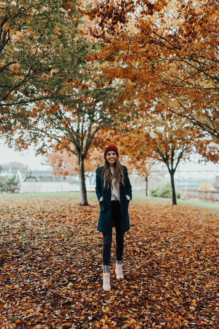 blush timberland boots, and fall leaves