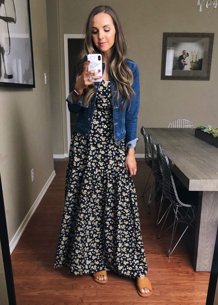 black floral dress and denim jacket | instagram outfits