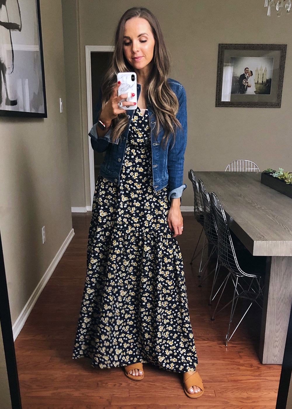 black floral dress and denim jacket | instagram outfits