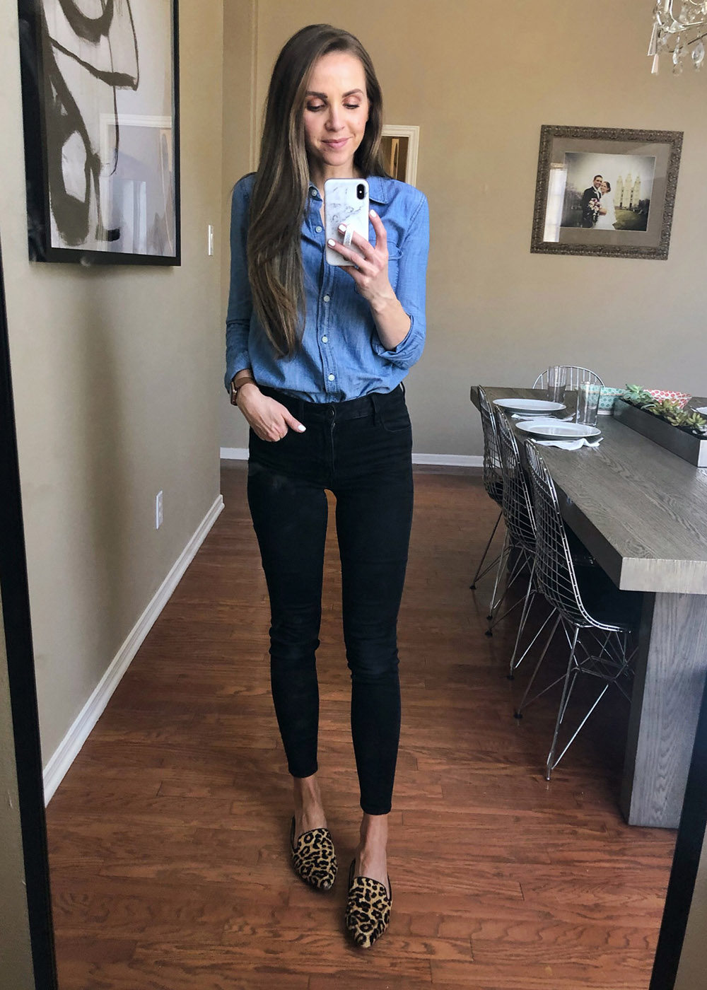 chambray top and black jeans | instagram outfits