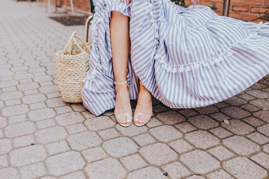 nordstrom spring dress and clear strap shoes