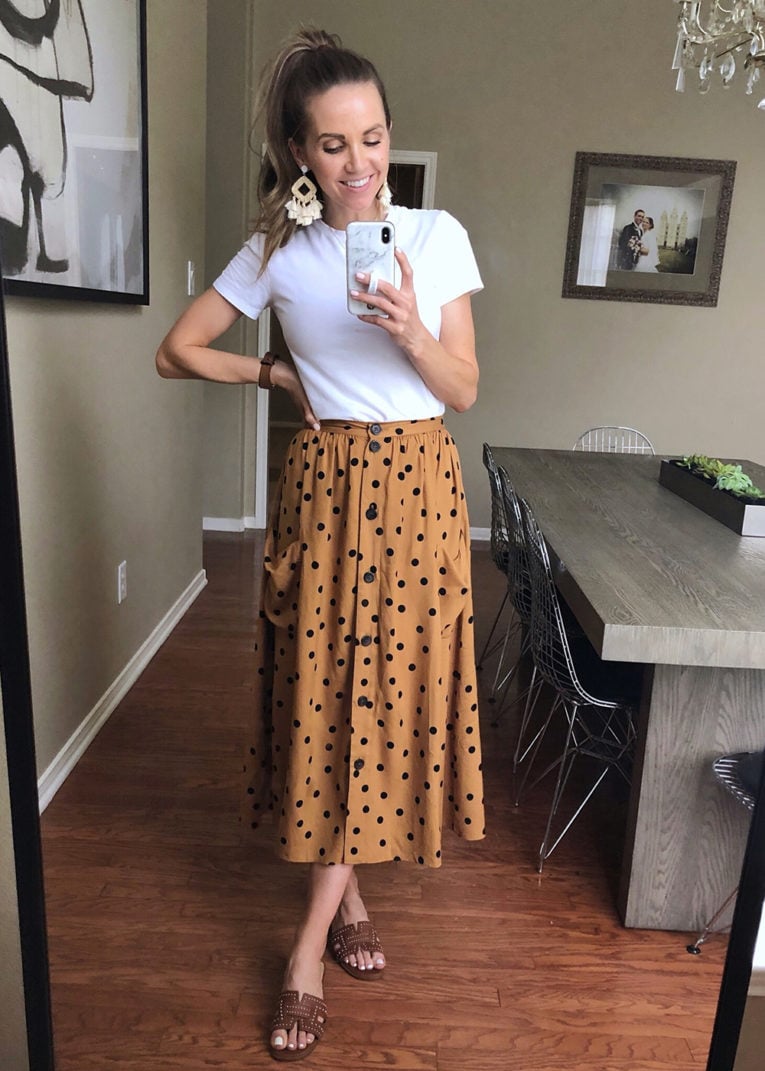 polka dot midi skirt