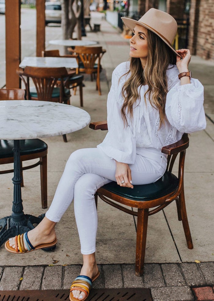 all white white jeans outfit