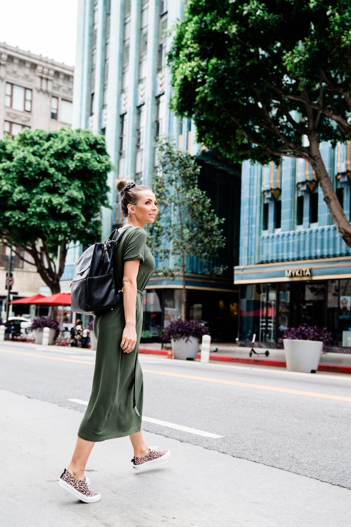 midi green dress mom style