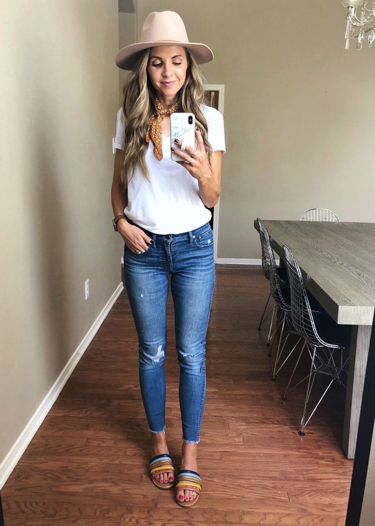 blue jeans and white tee