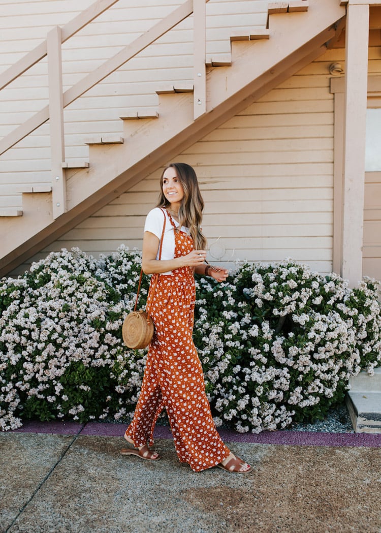 overall jumpsuit with white tee