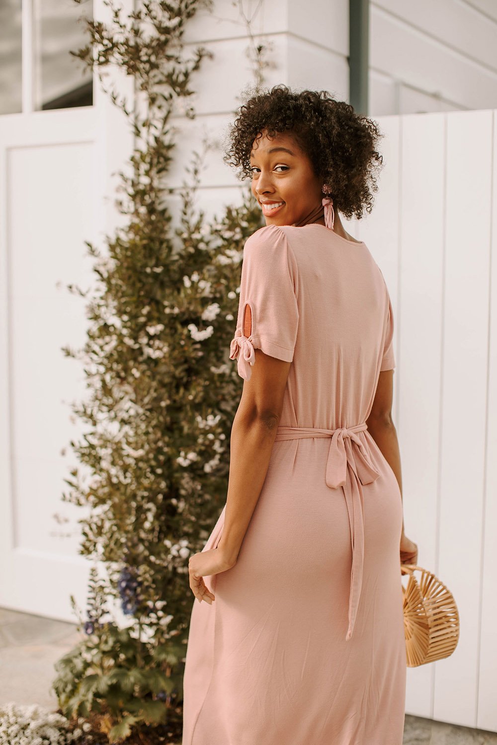 mw anywhere dusty pink dress waist tie