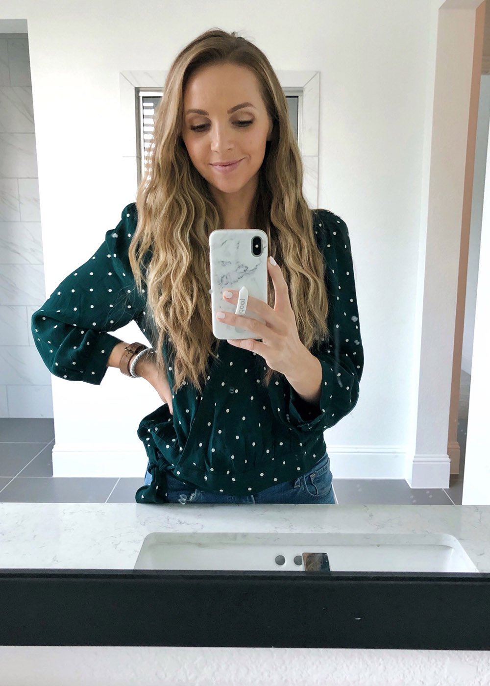 polk dot wrap top - instagram outfit