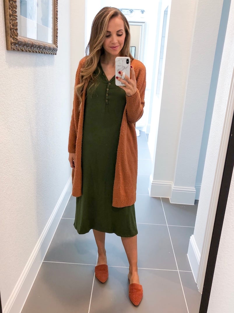 Merrick White Anywhere Dress Cozy Camel Cardigan