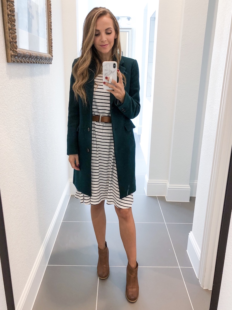 Merrick White Anywhere Dress Green Wool Coat and Boots