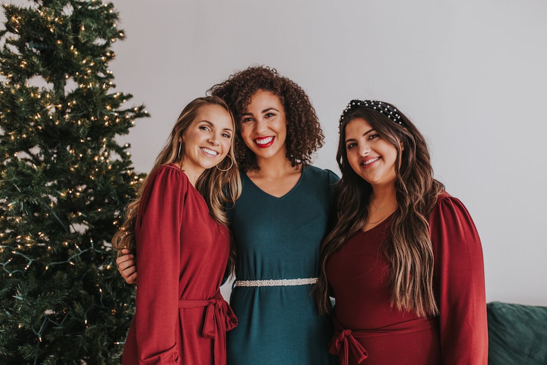 red and green dresses with pearl belt