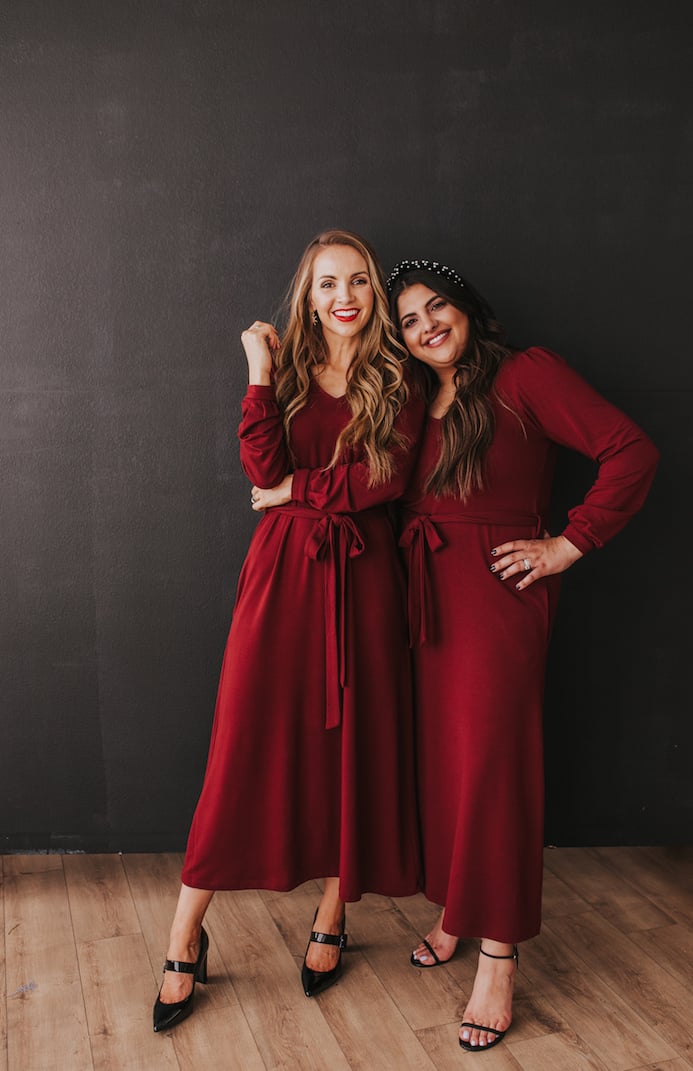 girls black background dark red dresses