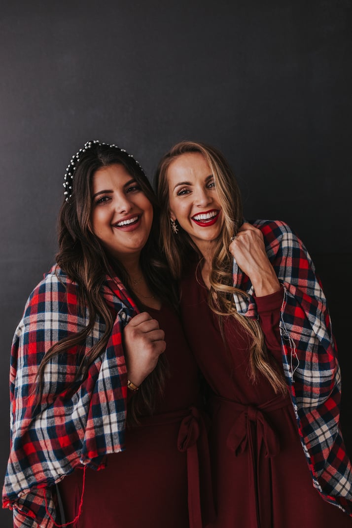 plaid blanket and red midi dress