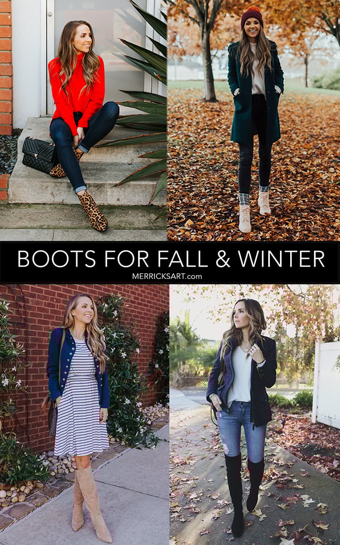 collage four different kinds of boots-suede boots over the knee boots cold weather lace up boots leopard ankle boots