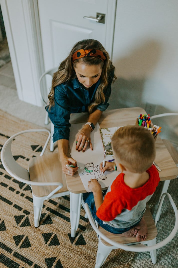 playroom wood and white metal bistro table and chairs
