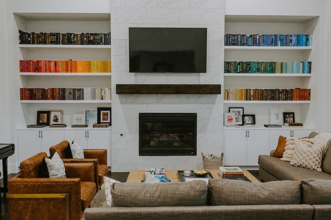 rainbow bookshelf living room