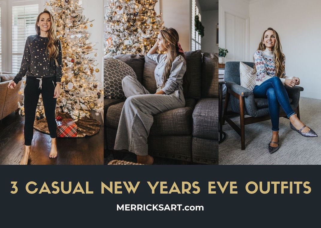 collage of three new years eve outfits that are casual
