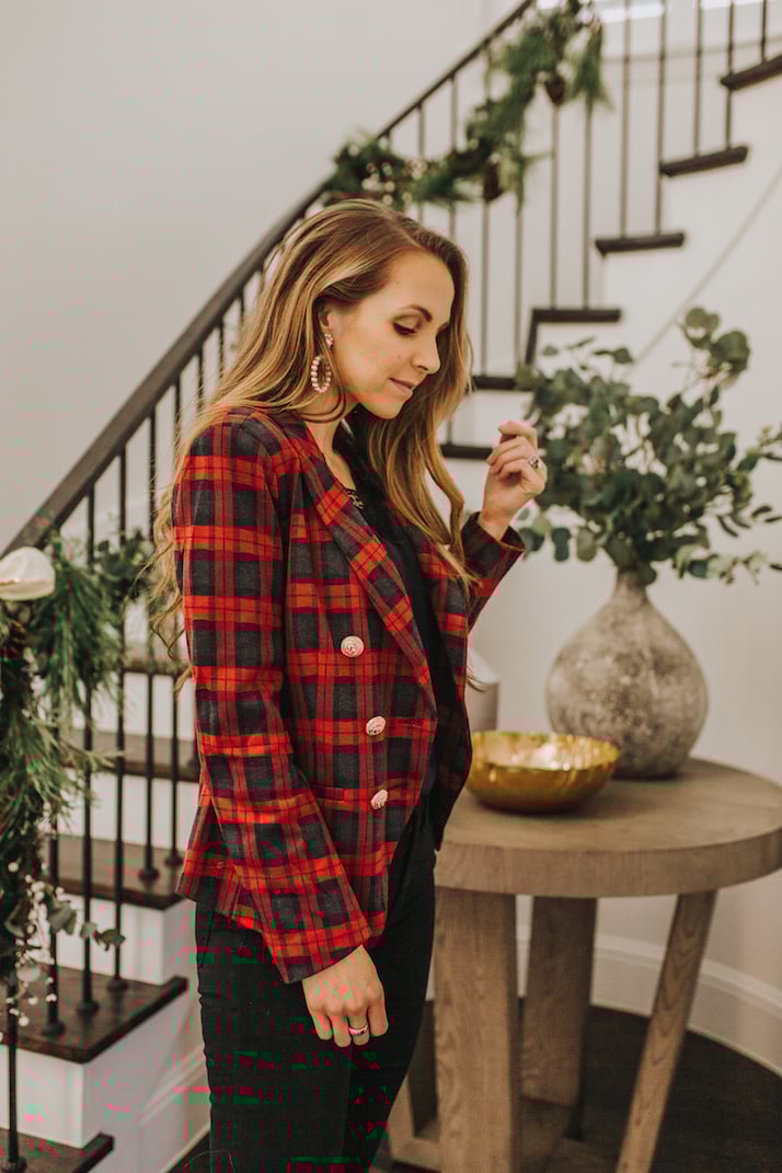 plaid red blazer