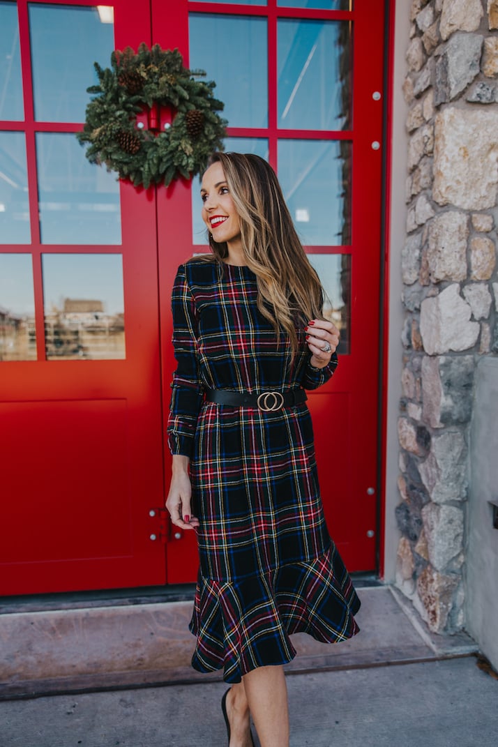 plaid christmas dress with black belt