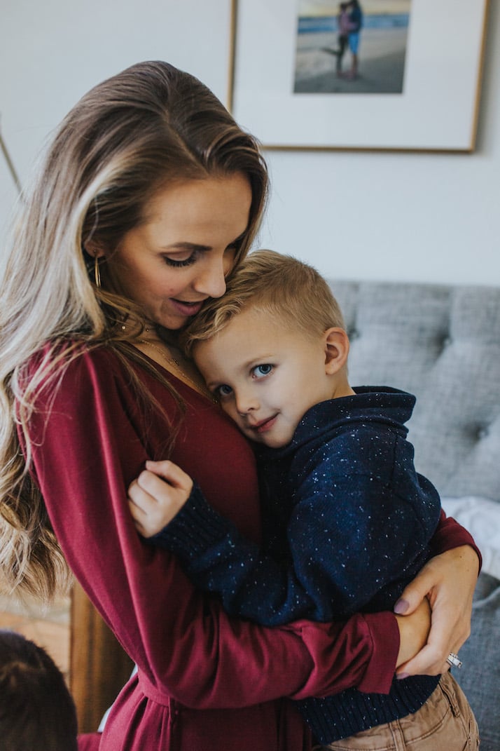 mom and boy snuggling