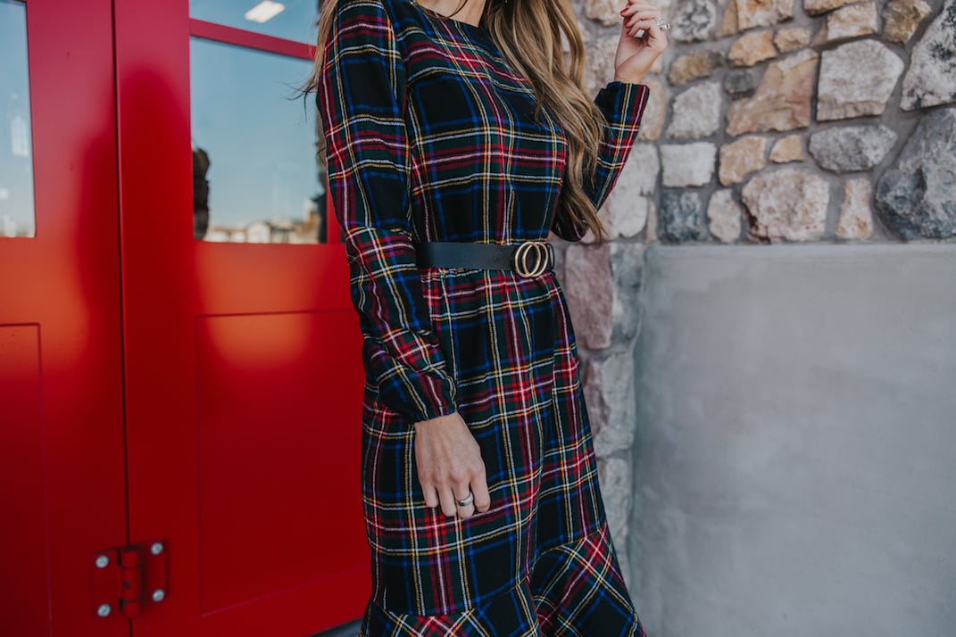 plaid dress with black belt