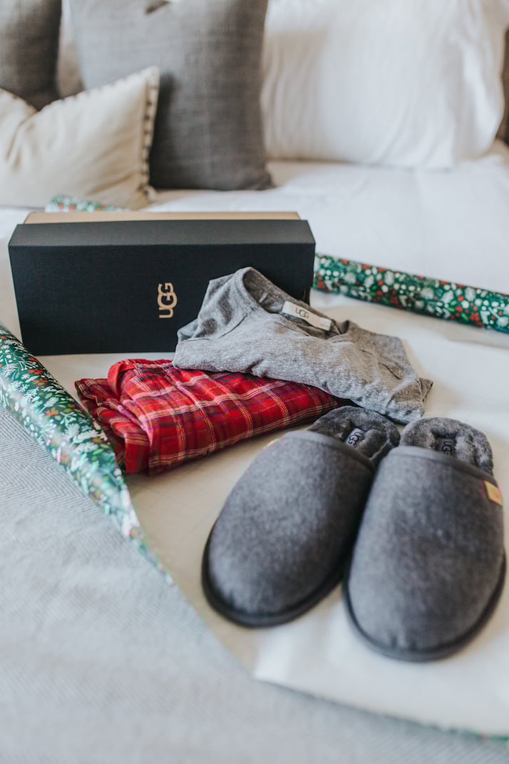 slippers and pajamas on wrapping paper