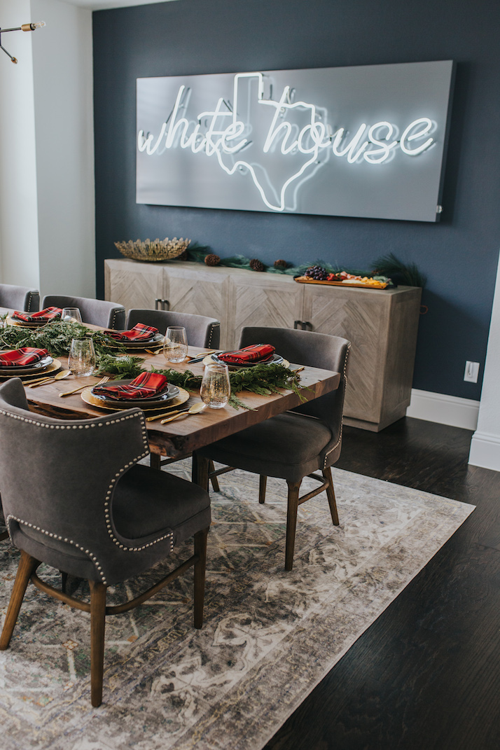 neon sign in dining room
