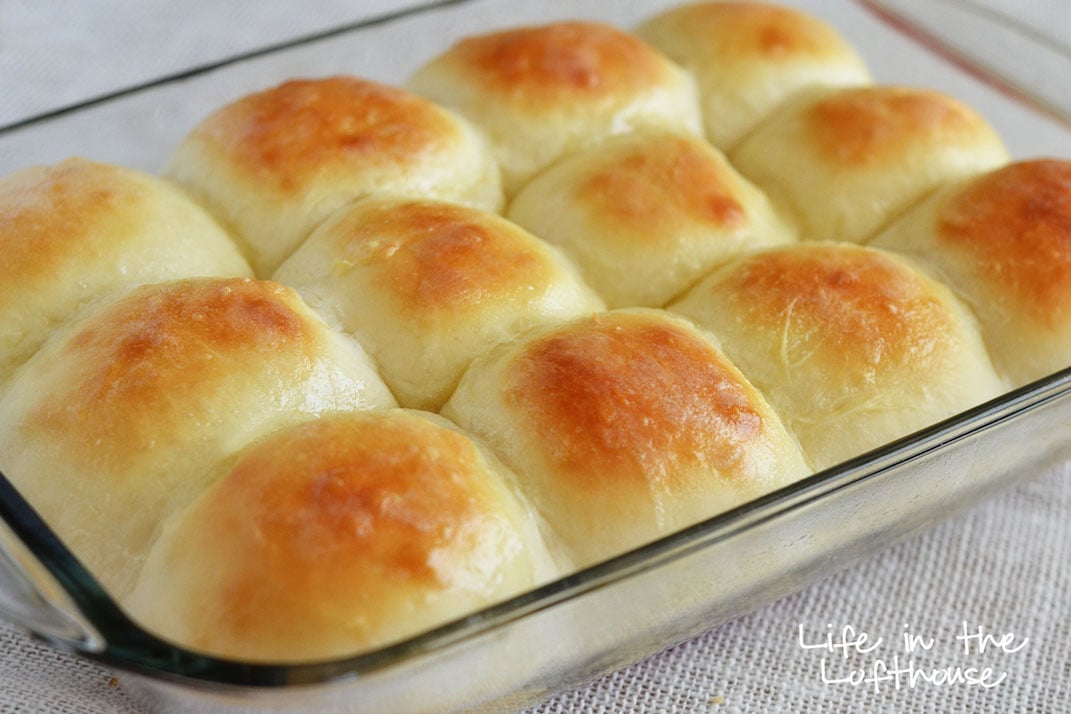 pan of freshly baked rolls
