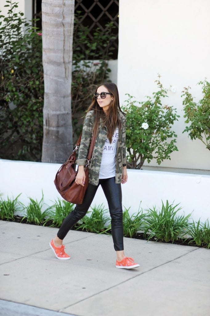 leather leggings with a graphic tee