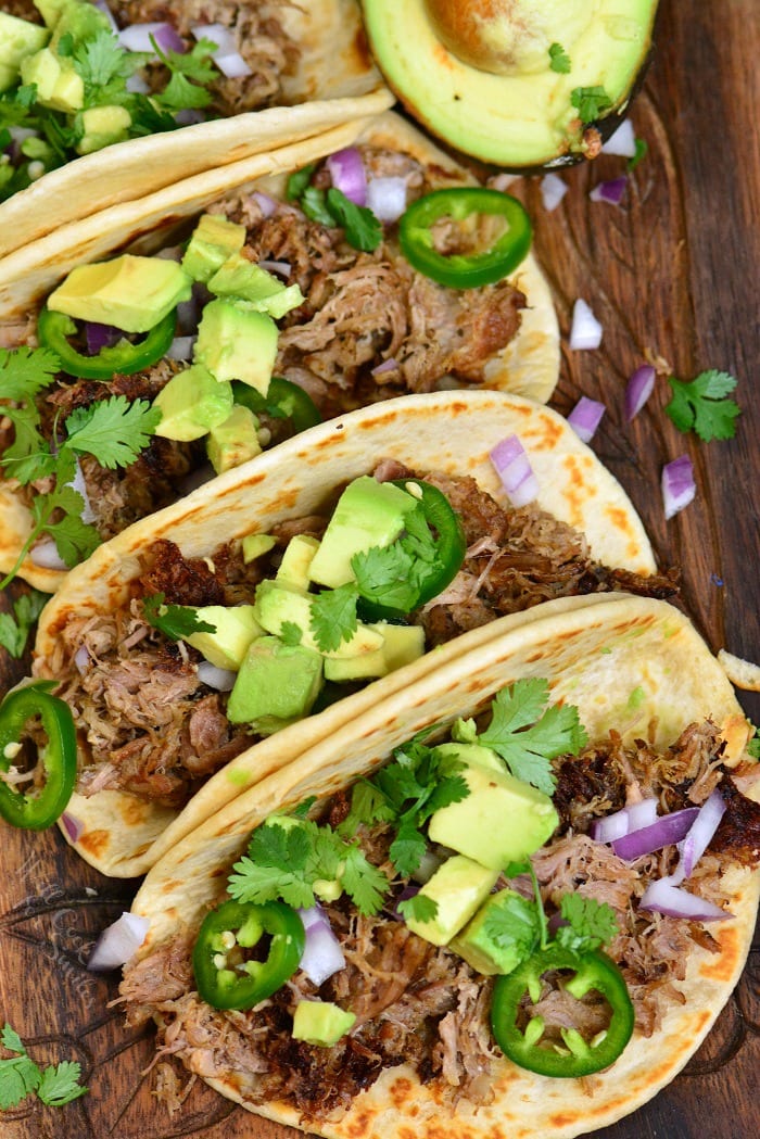 instant pot pork carnitas in taco shells