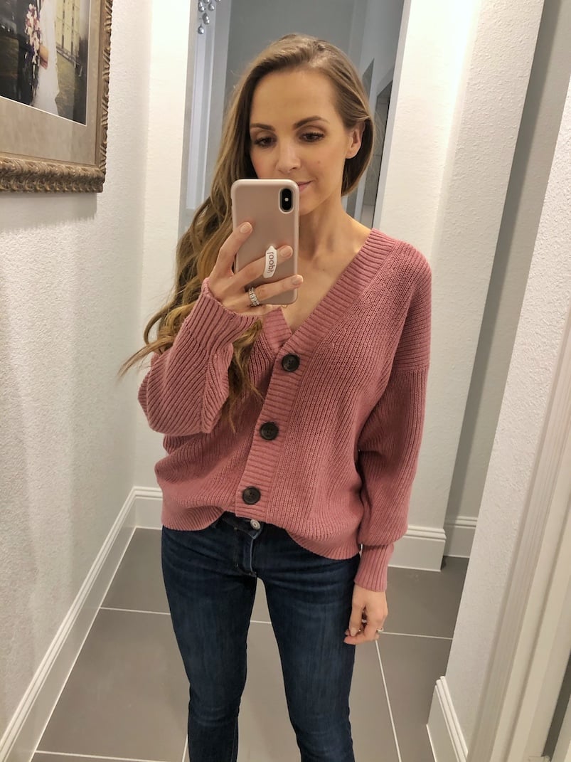 pink button front cardigan american eagle