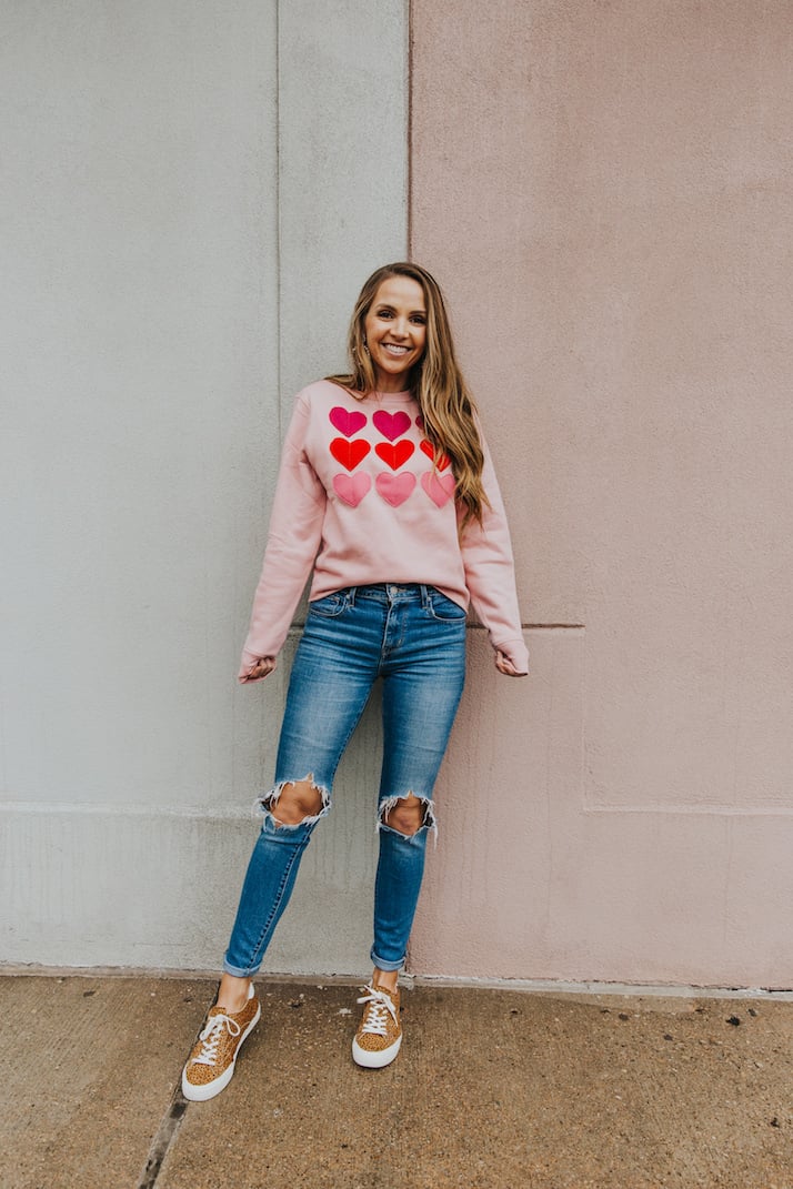 ombre pink sweatshirt for Valentine's Day