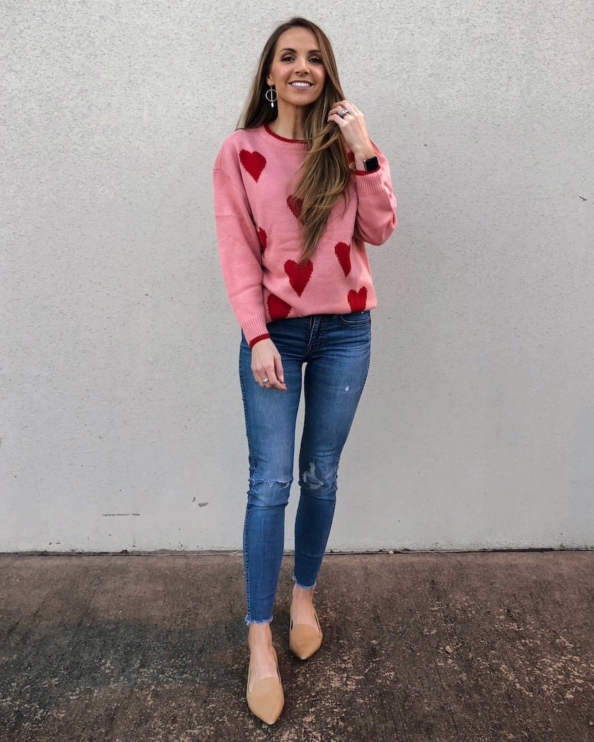 pink heart sweater women
