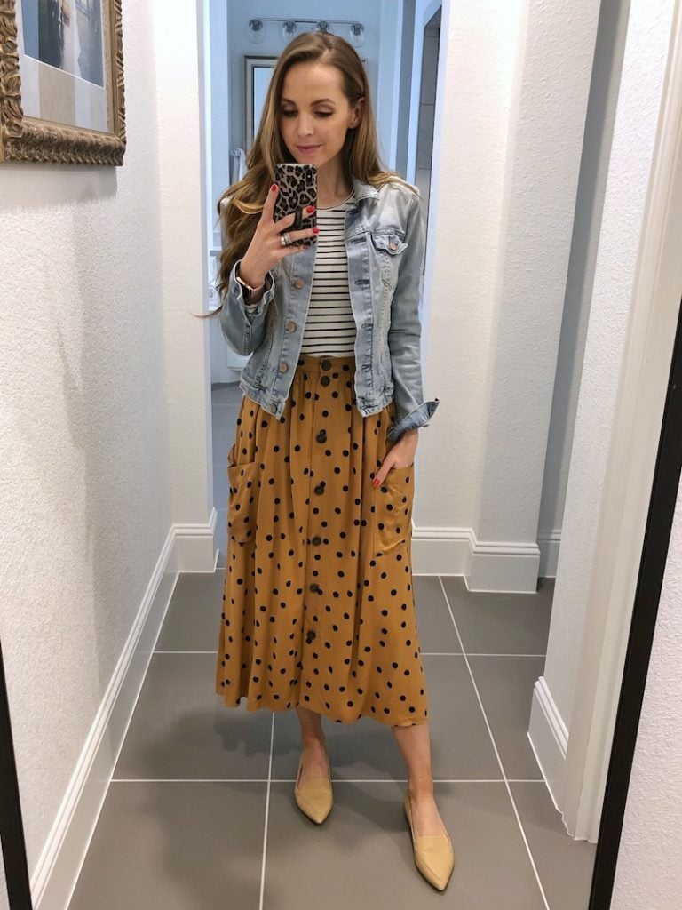 polka dot skirt and striped tee
